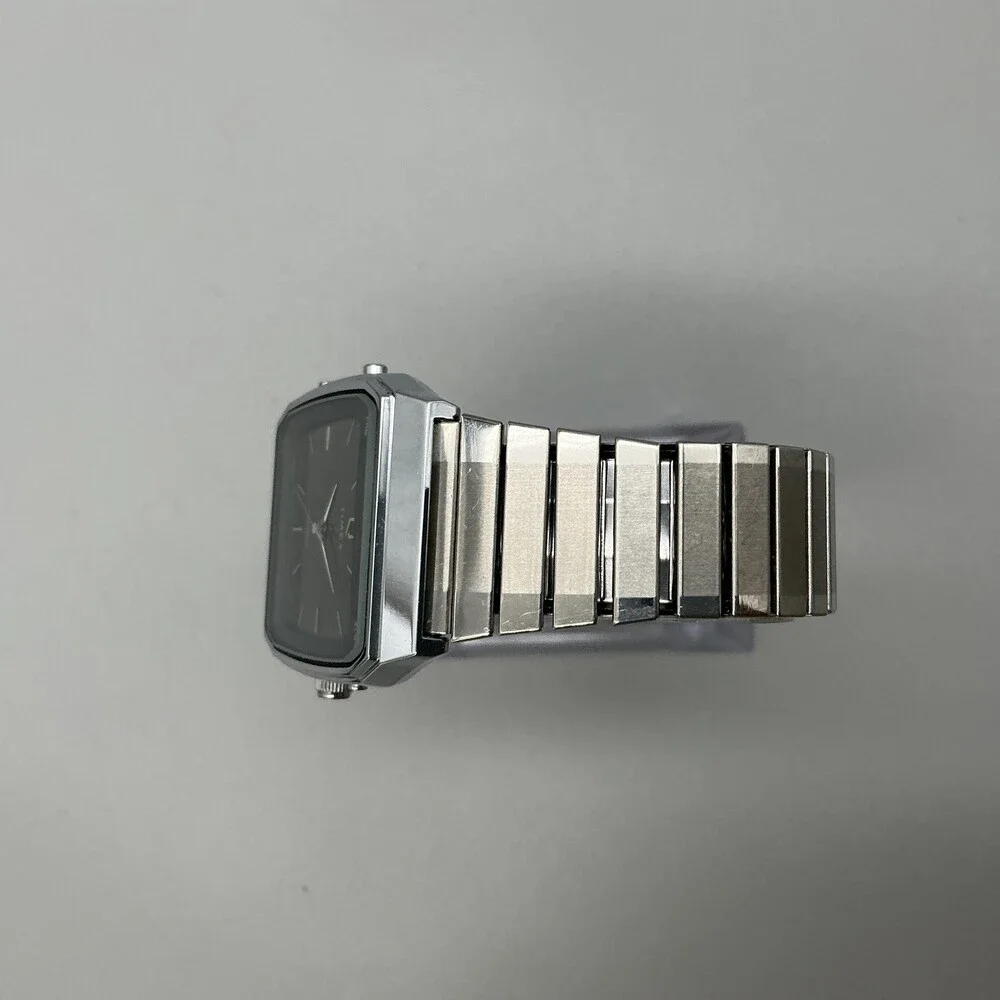 Vintage Timex Mens Watch 30mm Gray Stainless Analog LCD For Parts Not Running
